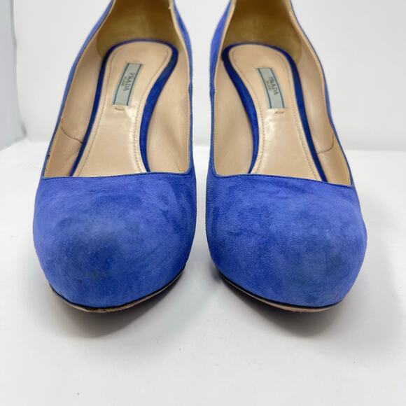 Prada Blue Suede Leather Platform Stiletto Heel Pumps (Size 40.5 EU) - Picture 7 of 16